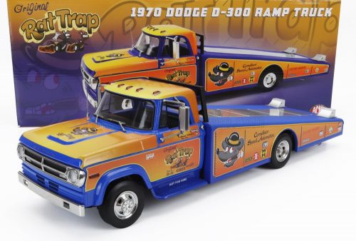 Acmemodels - DODGE D-300 TRUCK RAMP CAR TRANSPORTER RAT TRAP 1970 ORANGE BLUE