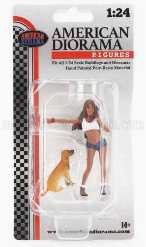 American Diorama - FIGURES GIRL HITCH HIKER WITH DOG PINK WHITE BLUE