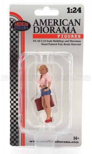 American Diorama - FIGURES GIRL WITH SUITCASE PINK BLUE