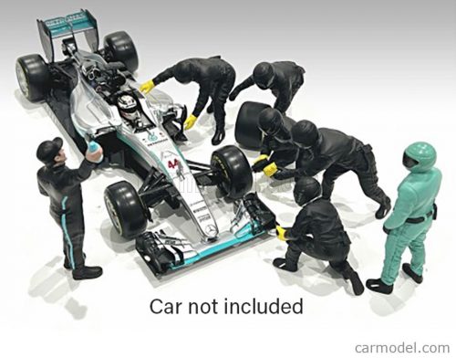 American Diorama - Figures F1 Set 2 2022 - Diorama Pit-Stop Set 7 X Meccanici - Mechanics - With Decals Black Green