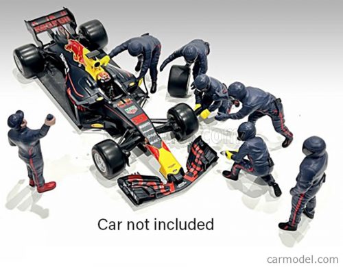 American Diorama - Figures F1 Set 2 2022 - Diorama Pit-Stop Set 7 X Meccanici - Mechanics - With Decals Matt Blue Red