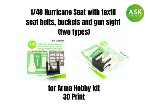 Art Scale - 1/48 Hurricane Seat with textil seat belts, buckels and gun sight (two types)