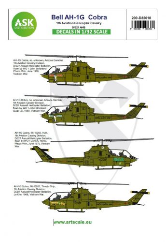 Art Scale - 1/32 Bell AH-1G Cobra 1th Aviation Helicopter Cavalry D/227 AHB