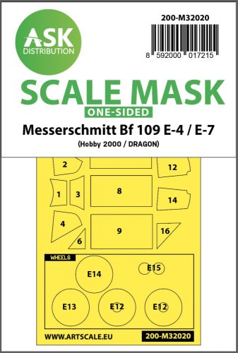 Art Scale - 1/32 Messerschmitt Bf 109E-4 & E-7 one-sided express masks for Hobby2000, Dragon, HGW kit