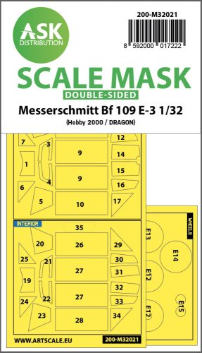 Art Scale - 1/32 Messerschmitt Bf 109E-3 double-sided express masks for Hobby2000/Dragon