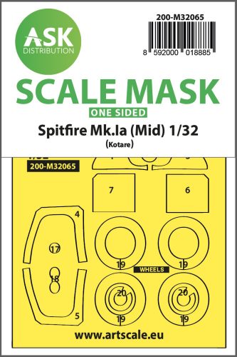 Art Scale - 1/32 Spitfire Mk.Ia (mid) one-sided express fit and self adhesive mask for Kotare