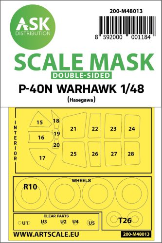 Art Scale - 1/48 Curtiss  P-40N Warhawk double-sided painting mask for Hasegawa / Hobby2000