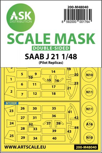 Art Scale - 1/48 SAAB J21  double-sided painting mask for Pilot Replicas