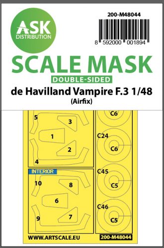 Art Scale - 1/48 De Havilland Vampire F.3 double-sided painting mask for Airfix