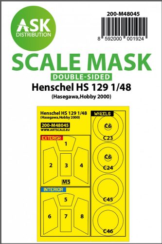 Art Scale - 1/48 Henschel Hs 129 double-sided painting mask for Hasegawa, Hobby2000