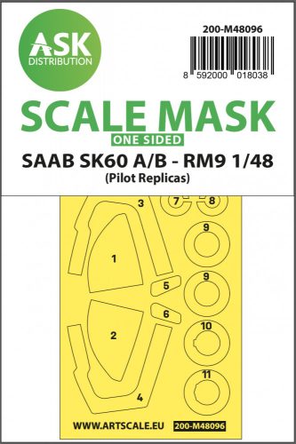 Art Scale - 1/48 SAAB SK60 one-sided mask self-adhesive, pre-cutted for Pilot-Replicas