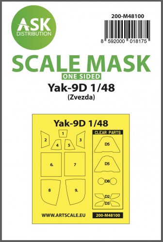 Art Scale - 1/48 Yak-9D one-sided express mask, self-adhesive, pre-cutted for Zvezda