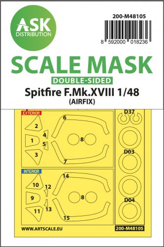 Art Scale - 1/48 Spitfire F.Mk.XVIII double-sided mask self-adhesive, pre-cutted for Airfix