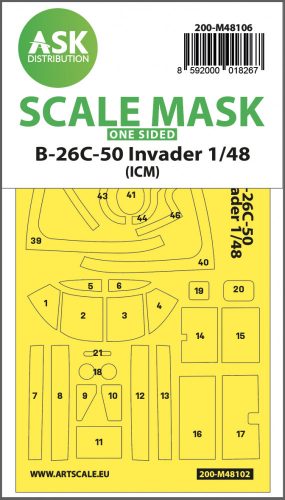 Art Scale - 1/48 B-26C-50 Invader one-sided mask self-adhesive pre-cutted for ICM