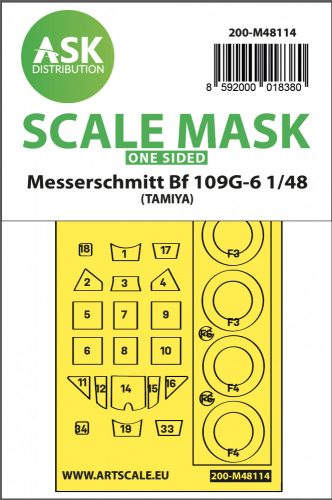 Art Scale - 1/48 Messerschmitt Bf 109G-6 one-sided express mask, self-adhesive and pre-cutted for Tamiya