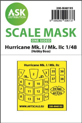 Art Scale - 1/48 Hawker Hurricane Mk.I / Mk.IIc one-sided express fit mask for Hobby Boss