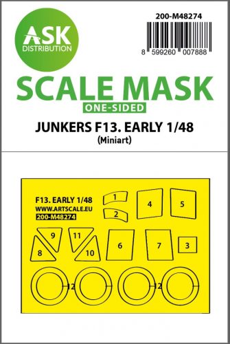 Art Scale - 1/48 Junkers F 13 early production one-sided express fit mask for Miniart