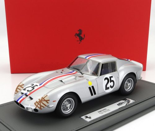 Bbr-Models - FERRARI 250 GTO 3.0L V12 COUPE TEAM ECURIE FRANCORCHAMPS N 25 4th 24h LE MANS 1963 LEON DERNIER ELDE - PIERRE DUMAY - CON VETRINA - WITH SHOWCASE SILVER