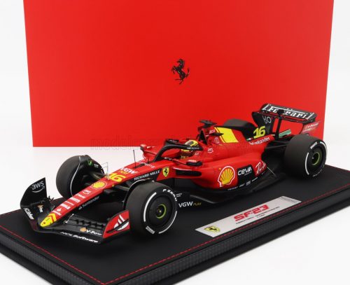 Bbr-Models - FERRARI F1  SF-23 TEAM SCUDERIA FERRARI N 16 4th MONZA ITALY GP 2023 CHARLES LECLERC - CON VETRINA - WITH SHOWCASE RED BLACK YELLOW