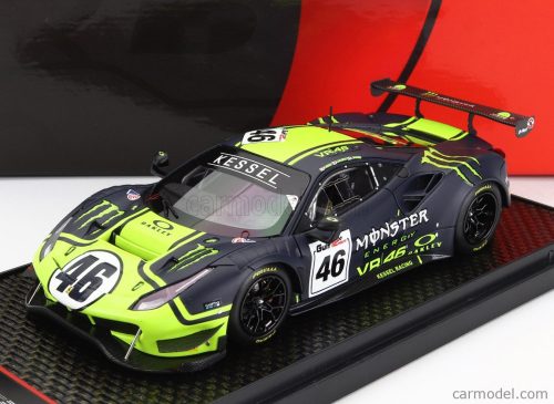 Bbr-Models - Ferrari 488 Gt3 3.9L Turbo V8 Team Kessel Racing Vr46 N 46 12H Gulf 2021 Valentino Rossi - Luca Marini - A.Salucci "Uccio" - Con Vetrina - With Showcase Matt Blue Yellow