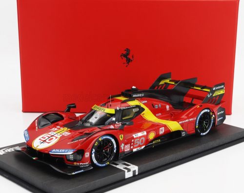 Bbr-Models - FERRARI 499P 3.0L TURBO V6 TEAM FERRARI AF CORSE N 50 5th 24h LE MANS (POLE POSITION) 2023 ANTONIO FUOCO - MIGUEL MOLINA - NICKLAS NIELSEN - CON VETRINA - WITH SHOWCASE RED YELLOW BLACK