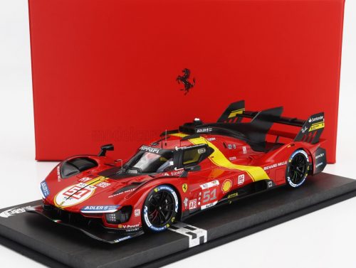 Bbr-Models - FERRARI 499P 3.0L TURBO V6 TEAM FERRARI AF CORSE N 51 WINNER 24h LE MANS 2023 ALESSANDRO PIER GUIDI - JAMES CALADO - ANTONIO GIOVINAZZI - CON VETRINA - WITH SHOWCASE RED YELLOW BLACK