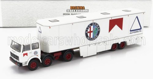 Brekina - FIAT 691 T TRUCK TEAM AUTODELTA ALFA ROMEO CAR TRANSPORTER 1970 WHITE