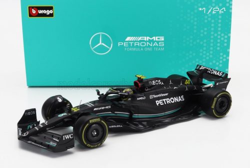 Burago - MERCEDES GP F1 W14 TEAM MERCEDES-AMG PETRONAS FORMULA ONE N 44 SEASON 2023 LEWIS HAMILTON - WITH PILOT AND SHOWCASE MATT BLACK