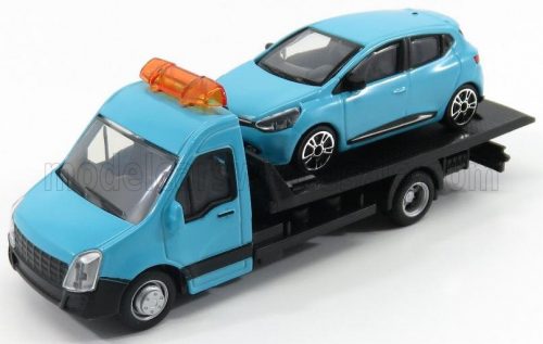 Burago - MERCEDES BENZ SPRINTER SOCCORSO STRADALE WITH RENAULT CLIO IV 4-DOOR 2013 - CARRO ATTREZZI - WRECKER ROAD SERVICE LIGHT BLUE