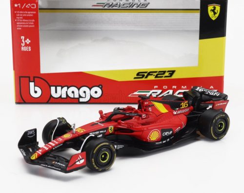 Burago - FERRARI F1  SF-23 TEAM SCUDERIA FERRARI N 16 4th MONZA ITALY GP 2023 CHARLES LECLERC RED BLACK YELLOW