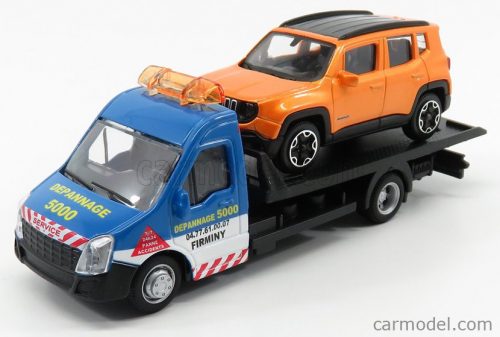 Burago - Mercedes Benz Sprinter Soccorso Stradale With Jeep Renegade - Carro Attrezzi - Wrecker Road Service Light Blue Orange