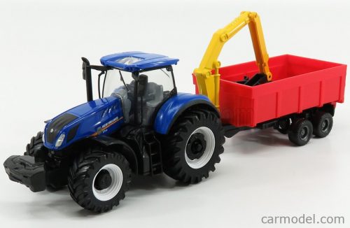 Burago - New Holland T7.315 Tractor + Combination Trailer Blue Red Yellow