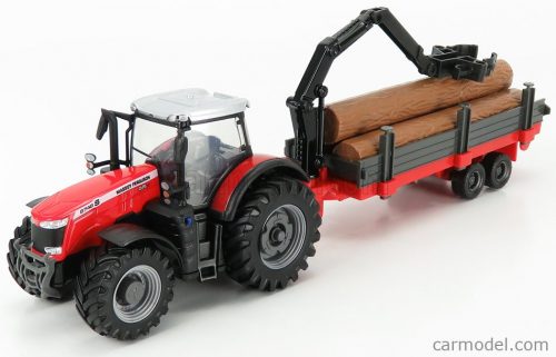 Burago - Massey Ferguson 8740S Tractor + Tree Forwarder And Wood Red Silver