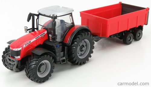 Burago - Massey Ferguson 8740S Tractor With Tipping Trailer Red