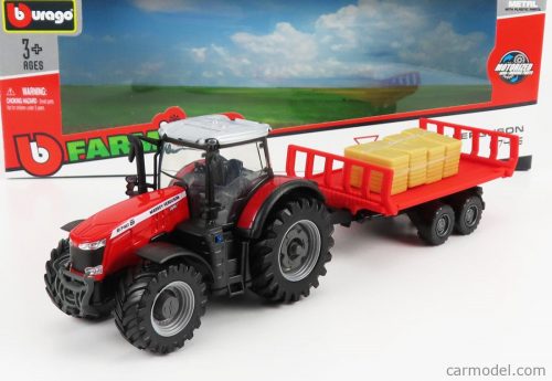 Burago - Massey Ferguson 8740S Tractor With Trailer 2016 Red