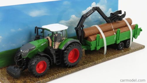 Burago - Fendt 1050 Vario Tractor 2016 + Tree Forwarder And Wood Green Wood