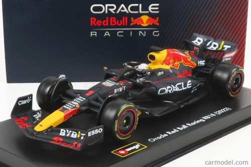 Burago - Red Bull F1 Rb18 Team Oracle Red Bull Racing N 1 World Champion Season 2022 Max Verstappen - With Helmet And Plastic Showcase Matt Blue Yellow Red