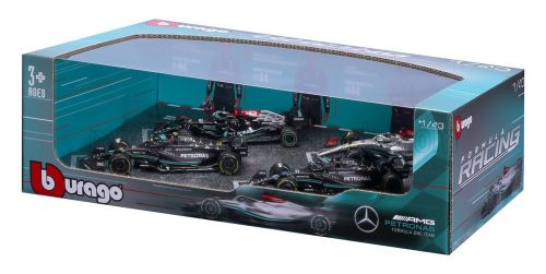 Burago - MERCEDES GP SET F1 4X W14 TEAM MERCEDES-AMG PETRONAS FORMULA ONE N 44 SEASON 2023 LEWIS HAMILTON - N 63 SEASON 2023 GEORGE RUSSEL - W13 N 44 SEASON 2022 LEWIS HAMILTON - W12 N 44 SEASON 2021 LEWIS HAMILTON MATT BLACK SILVER