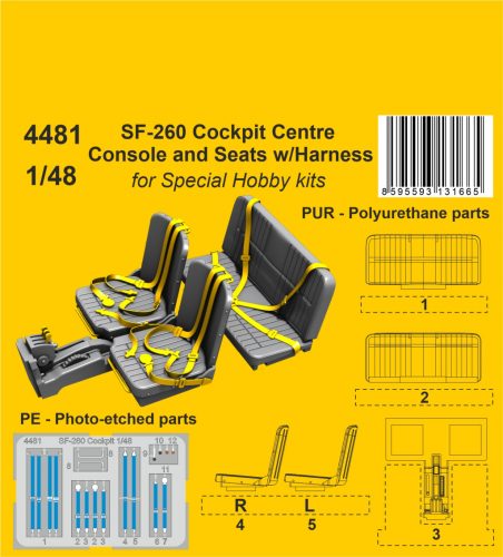 CMK - 1/48 SF-260 Cockpit Centre Console and Seats w/Harness / for SH kits