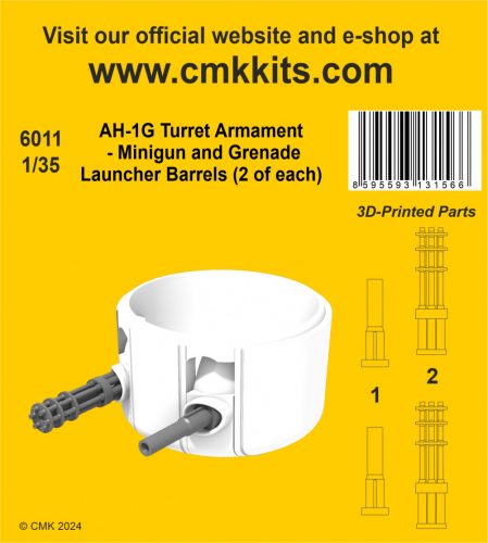 CMK - 1/35 AH-1G Turret Armament - Minigun and Grenade Launcher Barrels (2 of each)