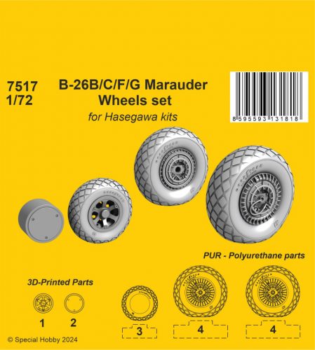 CMK - 1/72 B-26B/C/F/G Marauder Wheels set / for Haseg. and Edu  kits