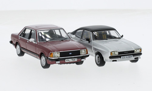 Corgi - Ford 2er Set: Capri MK II X-Pack + Granada MK II 2.8i Ghia, silber/dunkelrot, 1977, 1:43