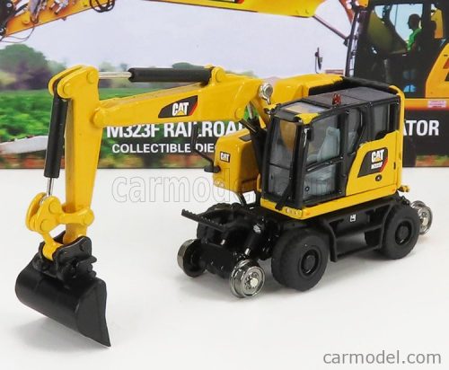 Dm-Models - Caterpillar Catm323F Escavatore Gommato Su Rotaie Ferroviarie - Tractor Hydraulic Excavator Scraper Yellow Black