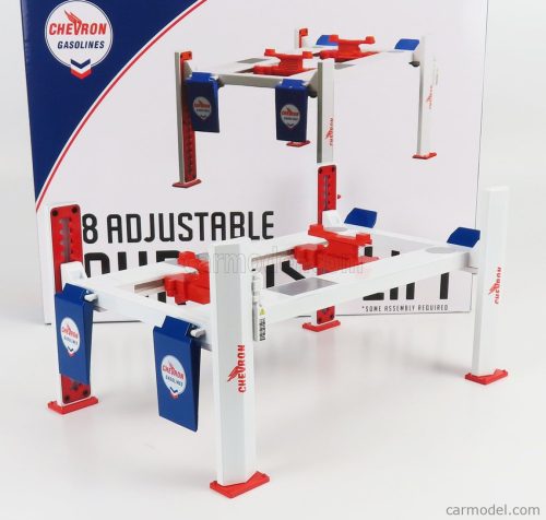 Greenlight - Accessories Chevron Garage Set Officina - Ponte Sollevatore Auto - Four Post Lift White Red Blue