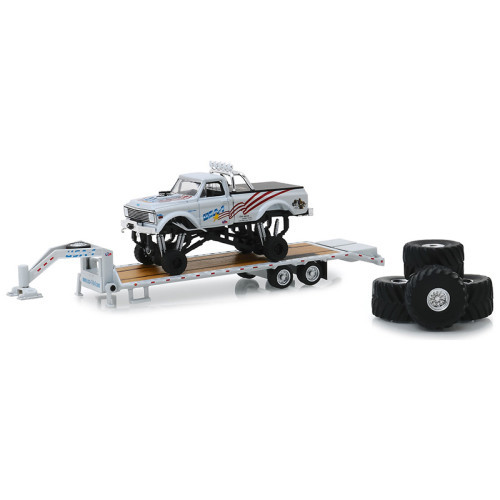 GREENLIGHT - USA-1 - 1970 Chevrolet K-10 Monster Truck on Gooseneck Trailer with Regular and Replacement 66" Tires (Hobby Exclusive)
