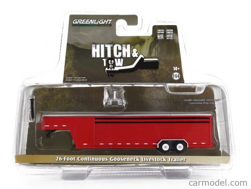 Greenlight - Trailer Rimorchio 26 Foot Livestock 2-Assi 2000 Red Silver