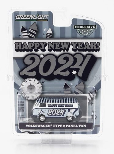 Greenlight - VOLKSWAGEN T2 PANEL VAN 1962 - HAPPY NEW YEAR 2024 LIGHT BLUE WHITE