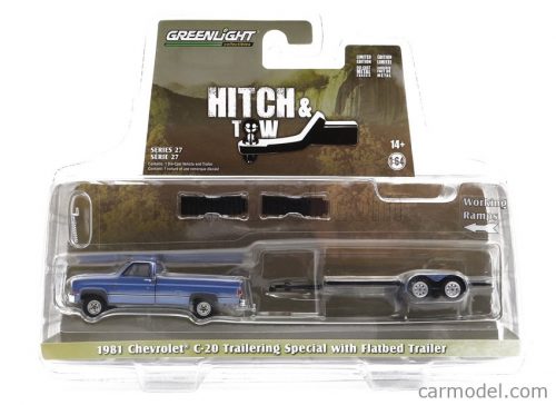 Greenlight - Chevrolet C-20 Pick-Up 1981 With Trailer Car Transporter Blue Met