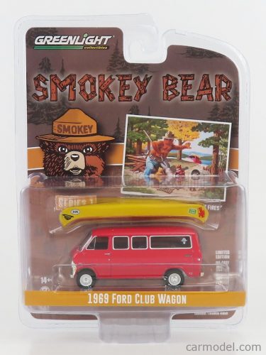 Greenlight - Ford Usa Club Wagon Minibus 1969 - Smokey Bear Red