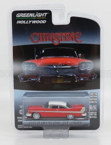 Greenlight - PLYMOUTH FURY 2-DOOR 1958 - BLACK WINDOWS - EVIL VERSION - CHRISTINE LA MACCHINA INFERNALE RED WHITE